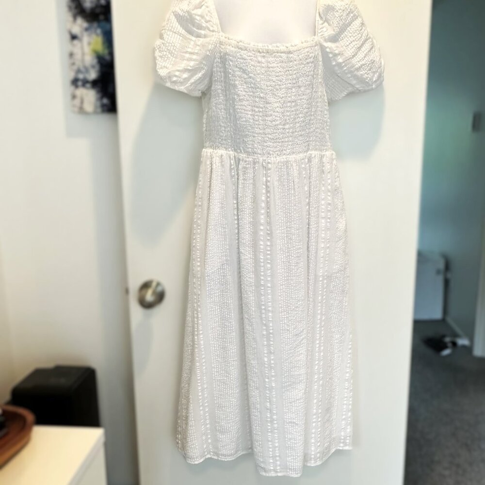 White Puff Sleeve Midi Dress